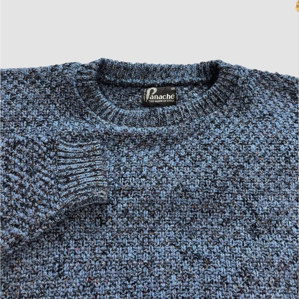 Vintage Panache Men's Large Tall Blue Crewneck Sweater Basket Weave